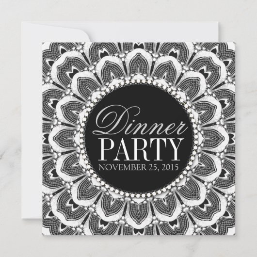 Black White Tribal Daisy Dinner Party Uitnodiging (Voorkant)