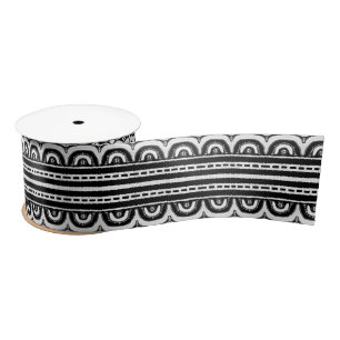 Black White Tribal Lines African Satijnen Lint
