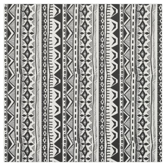 Black White Tribal stripe print fabric Stof (Swatch)