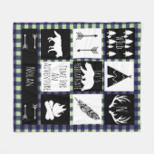 Black & White Tribal Wild Woodlands Green Pset Fleece Deken (Voorkant (Horizontaal))