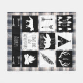 Black & White Tribe Wild Woodland Grey Cream Plaid Fleece Deken (Voorkant (Horizontaal))