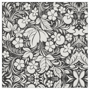 Black White Tropical Floral Damask Stof
