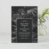 Black White Tropical Monstera Wedding Invitation Kaart (Staand voorkant)