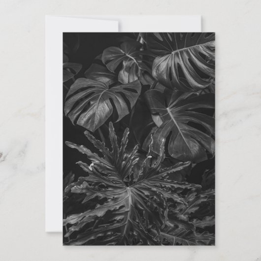 Black White Tropical Monstera Wedding Invitation Kaart (Achterkant)