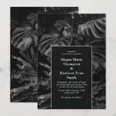 Black White Tropical Monstera Wedding Invitation Kaart (Voorkant / Achterkant)