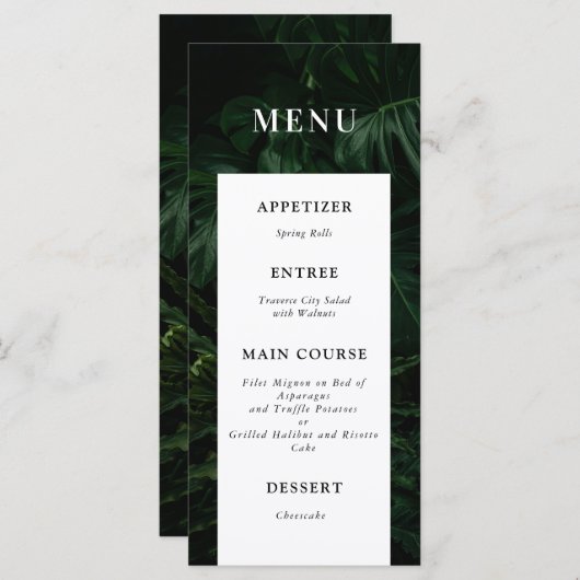 Black White Tropical Monstera Wedding Menu (Voorkant / Achterkant)