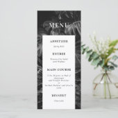 Black White Tropical Monstera Wedding Menu (Staand voorkant)