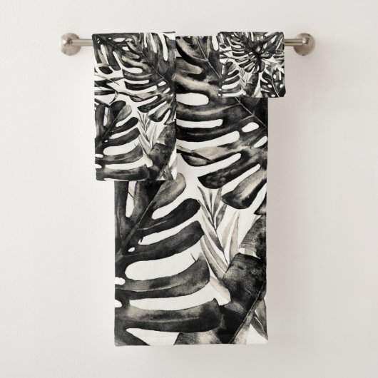 Black & White Tropical Palm Leaves Island Bad Handdoek (Insitu)