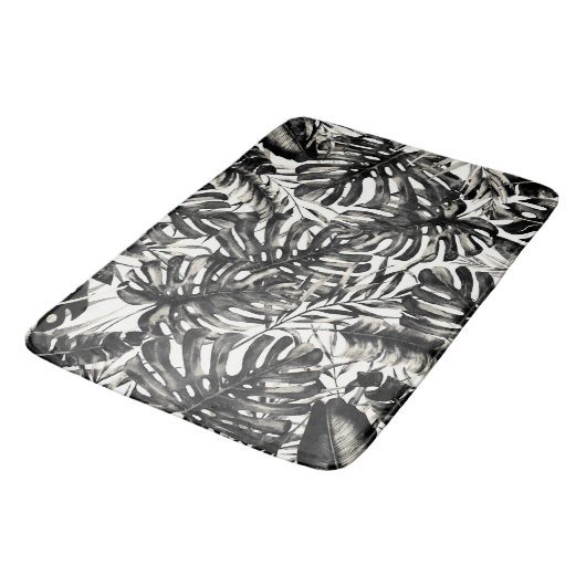 Black & White Tropical Palm Leaves Island Badmat (Gekanteld)