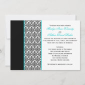 Black White Turquoise Damask Photo Wedding Invite Kaart (Achterkant)