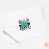 Black White Turquoise Zebra Leopard Skin Hartelijk Vierkante Sticker (Envelop)