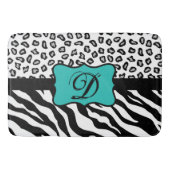 Black White Turquoise Zebra Leopard Skin Monogram Badmat (Voorkant)