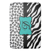 Black White Turquoise Zebra Leopard Skin Monogram Badmat (Voorkant Verticaal)