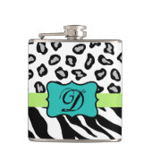 Black White Turquoise Zebra Leopard Skin Monogram Heupfles (Voorkant)