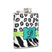 Black White Turquoise Zebra Leopard Skin Monogram Heupfles (Rechts)