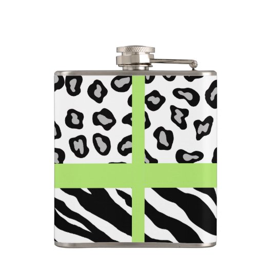 Black White Turquoise Zebra Leopard Skin Monogram Heupfles (Achterkant)