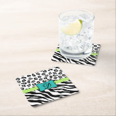 Black White Turquoise Zebra Leopard Skin Monogram Kartonnen Onderzetters (Insitu)