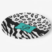 Black White Turquoise Zebra Leopard Skin Monogram Papieren Bordje (Gekanteld)