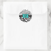 Black White Turquoise Zebra Leopard Skin Monogram Ronde Sticker (Tas)