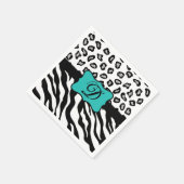 Black White Turquoise Zebra Leopard Skin Monogram Servet (Hoek)
