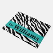 Black White Turquoise Zebra Skin Name Persoonlijk Deurmat (Schuin)