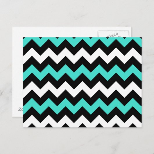 Black White Turquoise Zigzag Briefkaart (Voorkant / Achterkant)