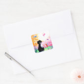 Black White Tuxedo Cat Fairies Creationarts Vierkante Sticker (Envelop)