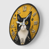 Black & White Tuxedo Cat Home Decor Grote Klok (Hoek)
