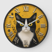 Black & White Tuxedo Cat Home Decor Grote Klok (Voorkant)