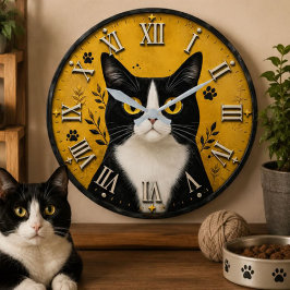 Black & White Tuxedo Cat Home Decor Grote Klok