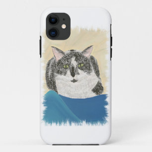 Black White Tuxedo Cat op Blue iPhone 5 Hoesjes