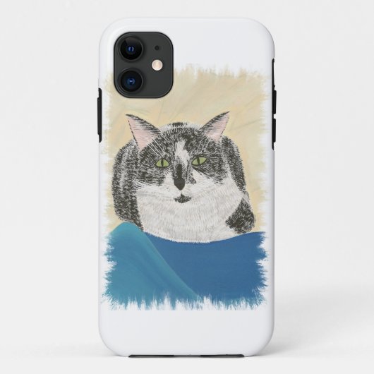 Black White Tuxedo Cat op Blue iPhone 5 Hoesjes (Achterkant)