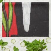 Black White Tuxedo Cat White Daisies Red Theedoek (Gevouwen)