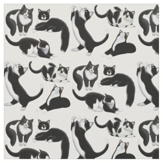 Black White Tuxedo Cats Fabric Stof (Close Up)