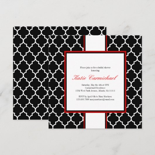 Black & White Tuxedo Invitation, rood Kaart (Voorkant / Achterkant)