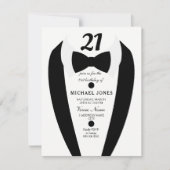 Black white Tuxedo Mannen 21st Birthday Party Invi Kaart (Voorkant)