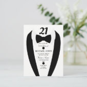 Black white Tuxedo Mannen 21st Birthday Party Invi Kaart (Staand voorkant)