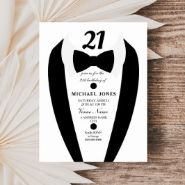 Black white Tuxedo Mannen 21st Birthday Party Invi Kaart