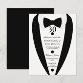 Black & White Tuxedo Mannen 30th Birthday Invitati Kaart (Voorkant / Achterkant)