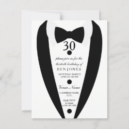 Black & White Tuxedo Mannen 30th Birthday Invitati Kaart
