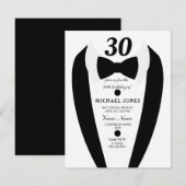 Black white Tuxedo Mannen 30th Birthday Party Invi Kaart (Voorkant / Achterkant)