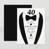 Black white Tuxedo Mannen 40th Birthday Party Invi Kaart (Voorkant / Achterkant)