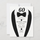 Black white Tuxedo Mannen 60th Birthday Party Invi Kaart (Voorkant)
