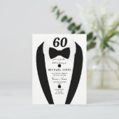 Black white Tuxedo Mannen 60th Birthday Party Invi Kaart (Staand voorkant)