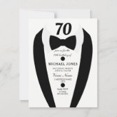 Black white Tuxedo Mannen 70th Birthday Party Invi Kaart (Voorkant)
