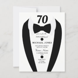 Black white Tuxedo Mannen 70th Birthday Party Invi Kaart