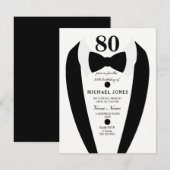 Black white Tuxedo Mannen 80th Birthday Party Invi Kaart (Voorkant / Achterkant)