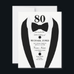 Black white Tuxedo Mannen 80th Birthday Party Invi Kaart<br><div class="desc">Ontwerp met dank aan https://www.etsy.com/shop/teabreakart</div>