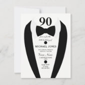 Black white Tuxedo Mannen 90th Birthday Party Invi Kaart (Voorkant)
