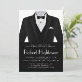 Black White Tuxedo Mens Birthday Party Kaart (Staand voorkant)